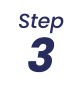 A minimalist graphic displaying 'step 3' in navy blue italic and bold typography on a white background.