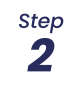 A minimalist graphic displaying 'step 2' in large navy blue italicized text on a white background.